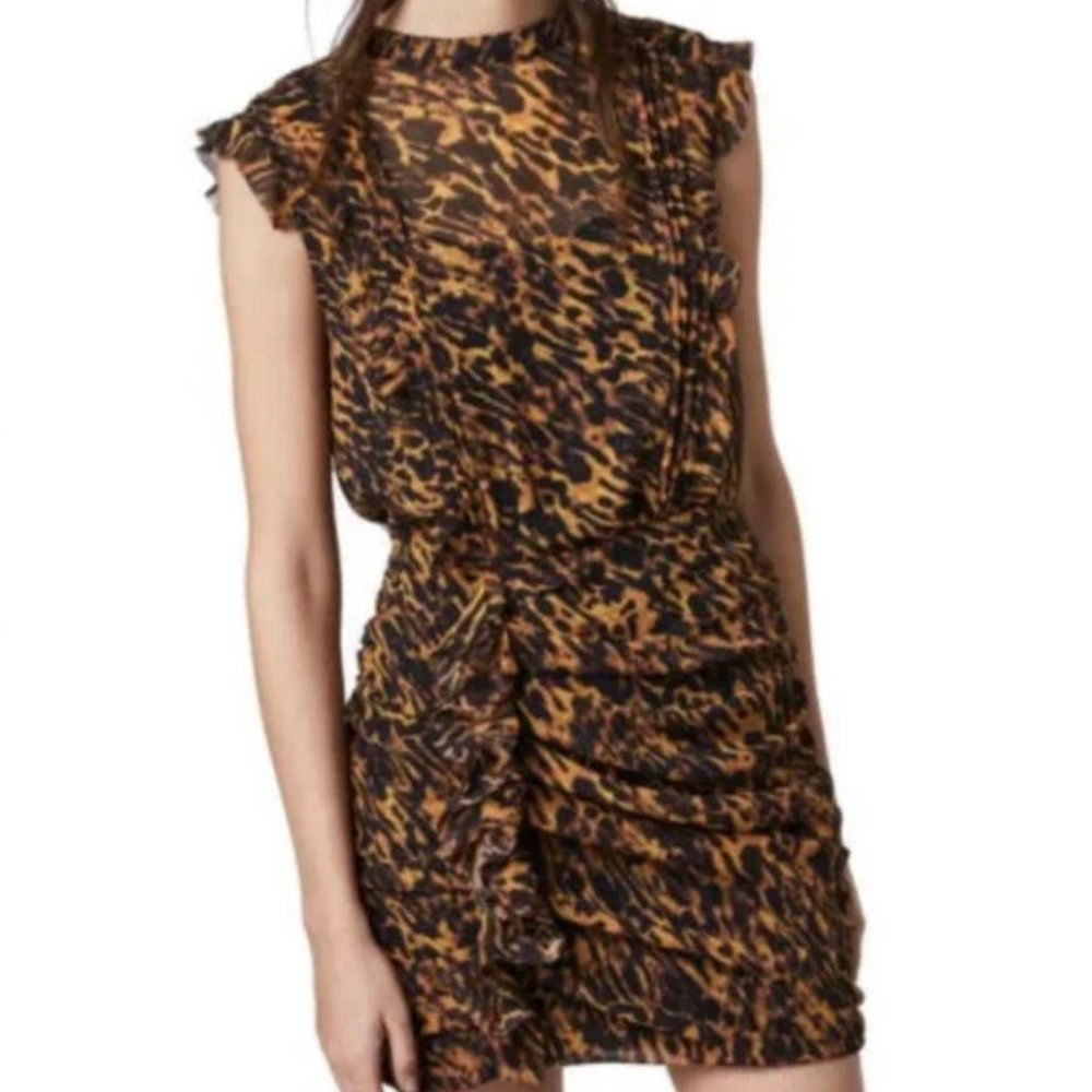 Women's AllSaints Hali Ambient Leopard Print Ruffle Minidress